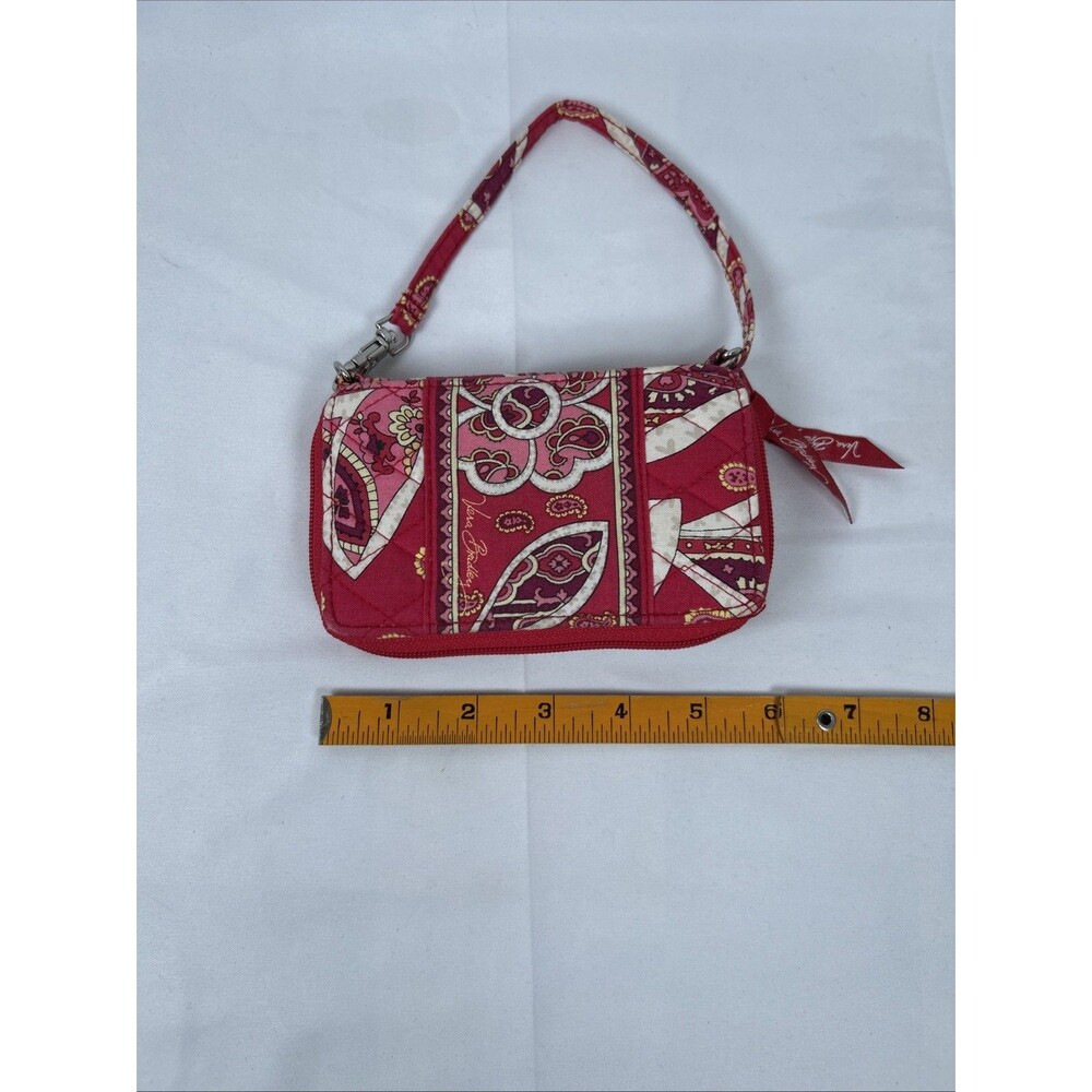 Vera Bradley Zip Around Wristlet Wallet Phone Red Rosy Posies Paisley 6" x 3.5” - Picture 9 of 10